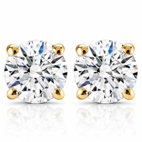 2 Carat Lab Grown Diamond Studs 14K Yellow Gold With Screw Backs