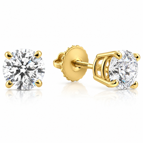 Certified 1 1/2 ct Lab Grown Diamond Studs 14k Yellow Gold Screw Backs (E-F, VS)