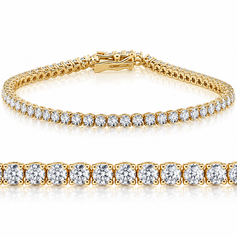 3Ct TW Lab Grown Round Cut Diamond Tennis Bracelet 7" 14k Yellow Gold