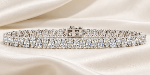 10Ct Pear Shape Diamond Tennis Bracelet Wide 14k White Gold Lab Grown (F-G, VS)