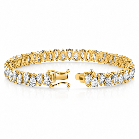 10Ct Pear Shape Diamond Tennis Bracelet Wide 14k Yellow Gold Lab Grown (F-G, VS)