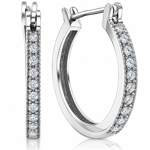 1/4ct Diamonds Hoops Milgrained 14K White Gold