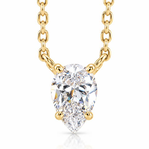 1Ct Pear Shape Diamond Solitaire Floating Pendant Yellow Gold Necklace Lab Grown