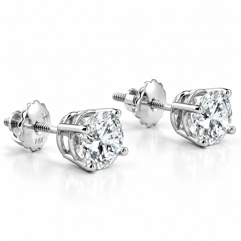 2Ct Diamond Screw Back Studs 14k Gold Earrings Lab Grown (GH/VS2-SI1)