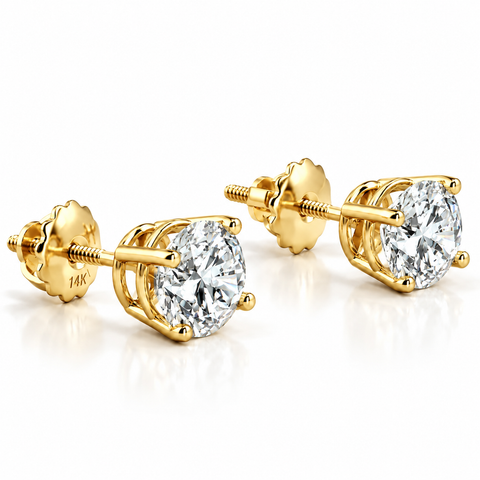 1/2 - 2Ct Diamond Screw Back Studs 14k Gold Earrings Lab Grown (GH/VS2-SI1)