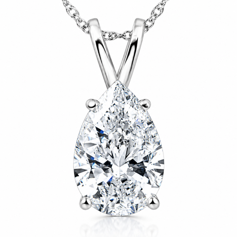 Certified G/VS 2Ct Pear Shape Lab Grown Diamond Pendant 14k White Gold Necklace