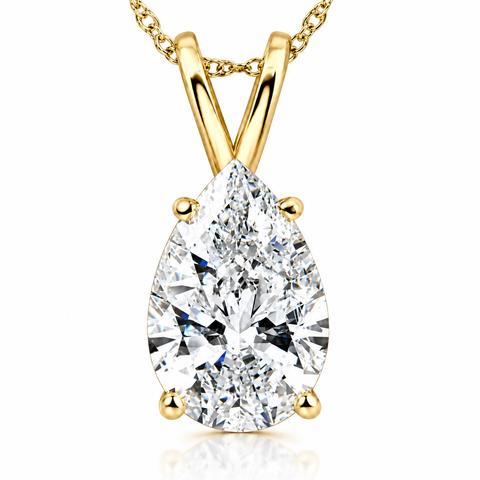 Certified 1 - 4Ct Pear Solitaire Pendant 14k Gold Women's 18" Necklace Lab Grown