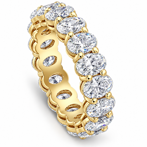 6 Ct TW Oval Cut Moissanite Eternity Ring 14k Yellow Gold Womens Wedding Band