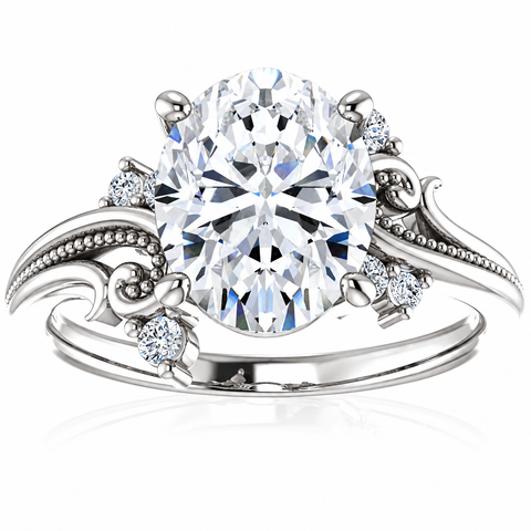 G/VS 2.20 Ct Oval Moissanite & Lab Grown Diamond Engagement Ring 14k White Gold