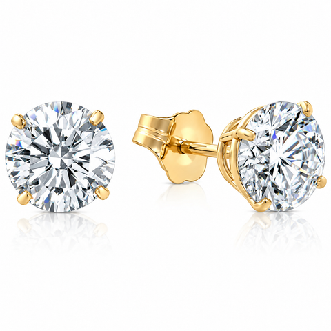 VS 2 1/2 Ct TW (7mm) Round Moissanite Studs 14k Yellow Gold