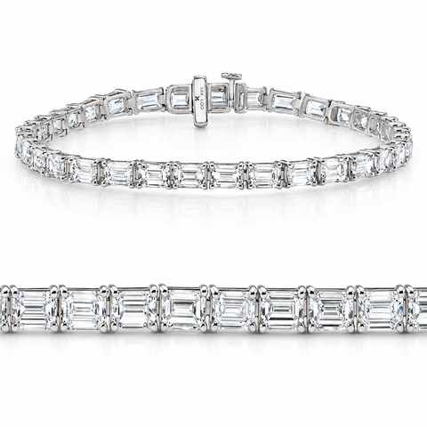 E-F VS 11Ct Emerald Cut Diamond Tennis Bracelet 14k White Gold 7" Lab Grown