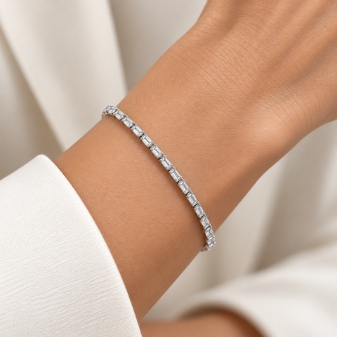 E-F VS 11Ct Emerald Cut Diamond Tennis Bracelet 14k White Gold 7" Lab Grown