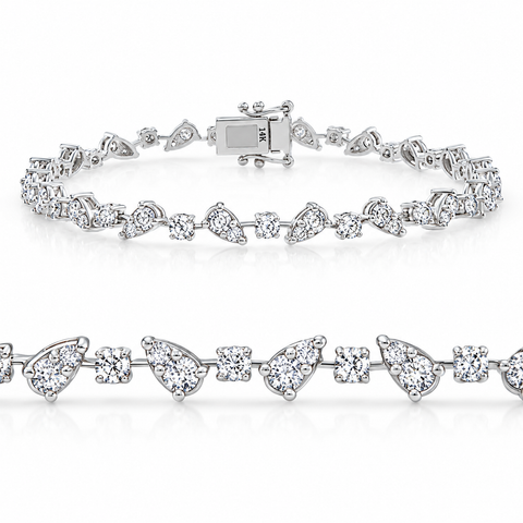 3.43Ct 14k White Gold Diamond Pear Frame Tennis Bracelet 7" Women's Lab Grown