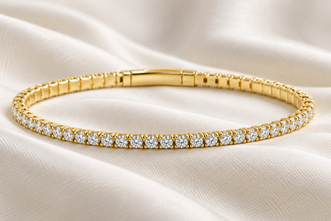 3Ct Flexible Round Cut Diamond Bangle Tennis Bracelet Lab Grown 14k Yellow Gold