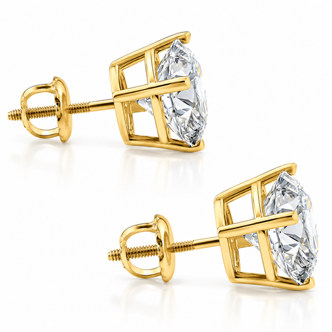 F/VS 6.50CT Round Diamond Studs 14k Yellow Gold Lab Grown Screw Back Earrings