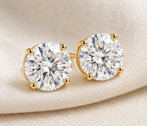 F/VS 6.50CT Round Diamond Studs 14k Yellow Gold Lab Grown Screw Back Earrings