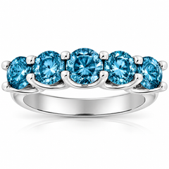 VS 2Ct Blue Diamond Five Stone U Prong Wedding Ring in Gold Lab Grown