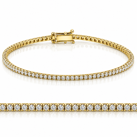 2 Ct TW Lab Grown Round Cut Diamond Tennis Bracelet 7" 14k Yellow Gold