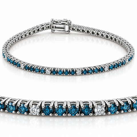 2ct T.W. Round Cut Blue & White Diamond Tennis Bracelet 14K White Gold