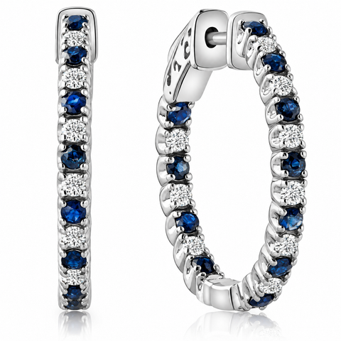 1 1/3Ct TW Diamond & Blue Sapphire Inside Outside Hoops Lab Grown