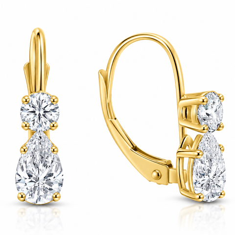 1Ct TW Pear Shape Diamond Leverback Hoops Women's Earrings 14k Gold 1/2" Tall