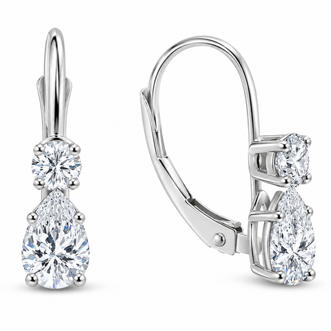 1Ct TW Pear Shape Diamond Leverback Hoops Women's Earrings 14k Gold 1/2" Tall