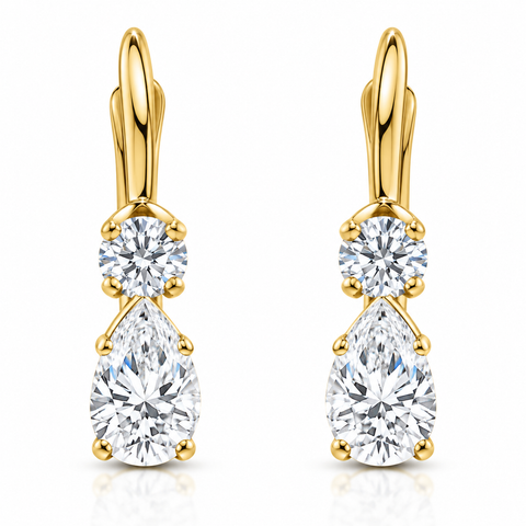 1Ct TW Pear Shape Diamond Leverback Hoops Women's Earrings 14k Gold 1/2" Tall