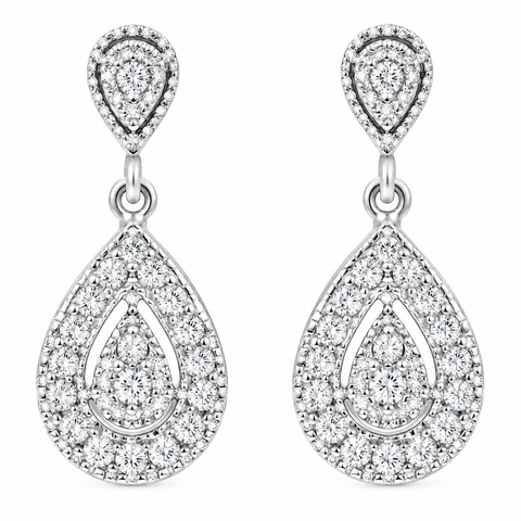 1/2 ct Pear Shape Dangle Diamond Earrings 10 Karat White Gold