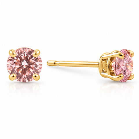 VS 1/2Ct Pink Lab Grown Diamond Screw Back Studs Earrings 14K Yellow Gold