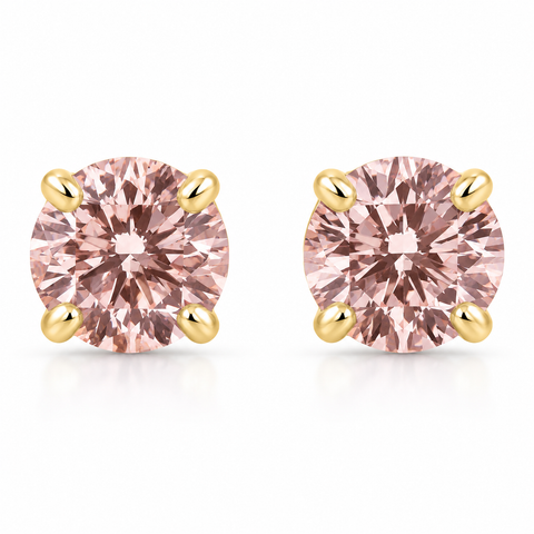 VS 1/2Ct Pink Lab Grown Diamond Screw Back Studs Earrings 14K Yellow Gold