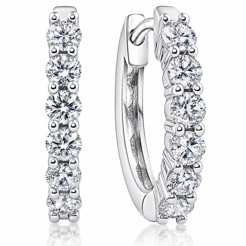 F/VS .75 cttw Lab Grown Diamond Hoops Silver 1/2" Tall