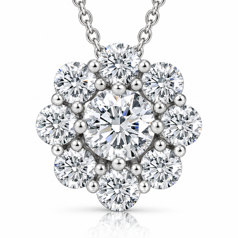 2 1/2 Ct Round Cut Diamond Halo Pendant 14k White Gold 18" Necklace Lab Grown