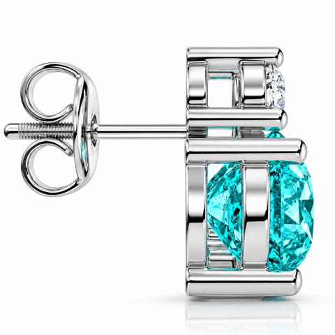 6.20Ct Pariba 8mm Color Diamond and Tourmaline Studs Gold Lab Grown