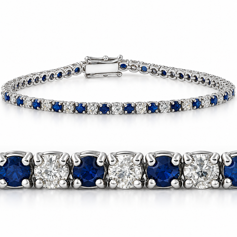 5ct TW Natural Blue Sapphire & Diamond Genuine Tennis Bracelet 14K White Gold