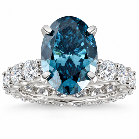 6Ct Blue & White Diamond Engagement Eternity Ring 14k White Gold Lab Grown