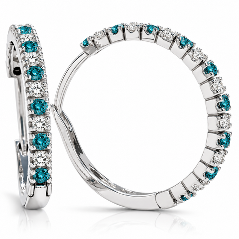 1/2ct Treated Blue & White Diamond Hoops 10K White Gold