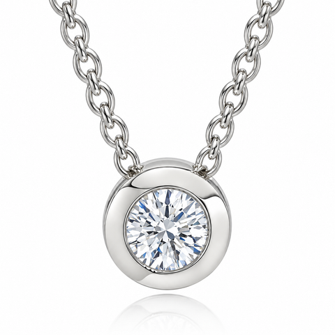 1/4Ct H/VS Natural Diamond Bezel Solitaire Pendant 14k White Gold 18" Necklace