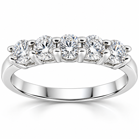 1/2ct Diamond Wedding Ring 14K White Gold Five Stone