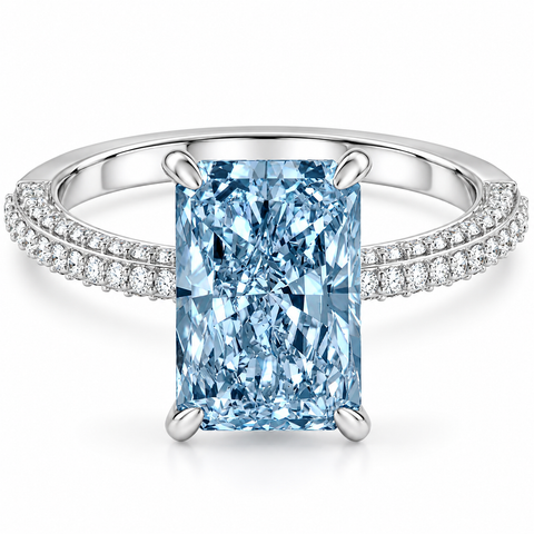 4.44Ct Fancy Blue Radiant Cut Diamond Engagement Ring 14k Gold Lab Grown