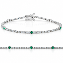 1 1/10 Ct Diamond & Genuine Green Emerald Tennis Bracelet 14k White Gold 7" (G-H, I1)