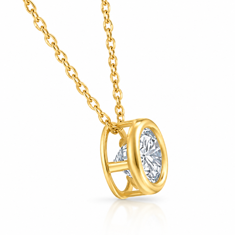 G/SI1 .90Ct Diamond Bezel Pendant Solitaire Necklace 14k Yellow Gold Lab Grown