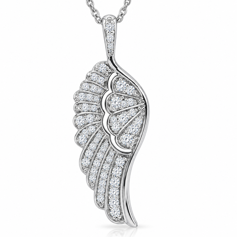VS 1/2ct Angel Wing Diamond Pendant 14K White Gold 1" Tall 36.30mm Lab Grown