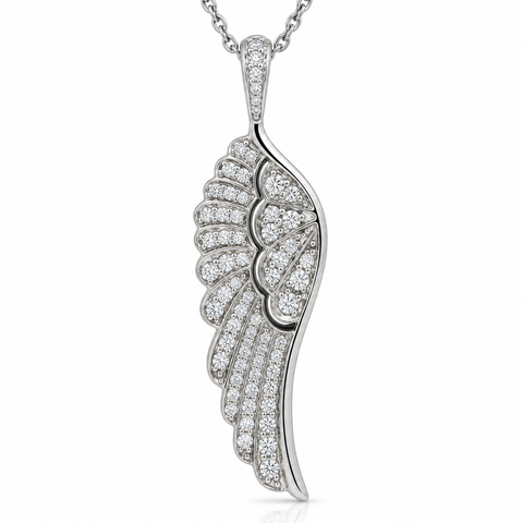 VS 1/2ct Angel Wing Diamond Pendant 14K White Gold 1" Tall 36.30mm Lab Grown