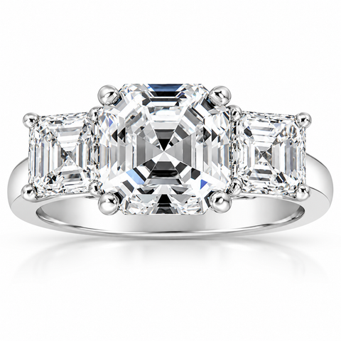 G/VS 3.75Ct Asscher Cut Moissanite 3-Stone Engagement Ring 14k White Gold