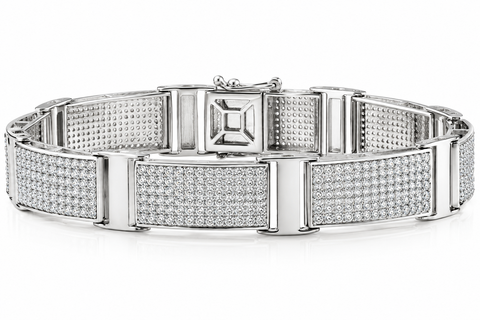 5.66Ct Men's Diamond 8.5" Bracelet Silver 25 Grams 12mm Wide