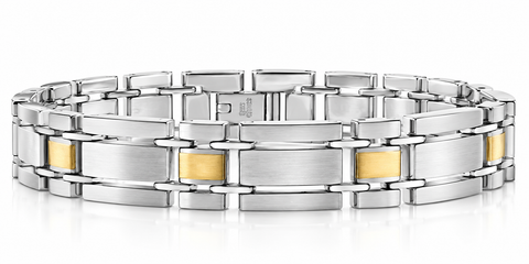 Men's Polished Steel And Dark Gold Two Tone Flexible 12mm Link 8 " Bracelet