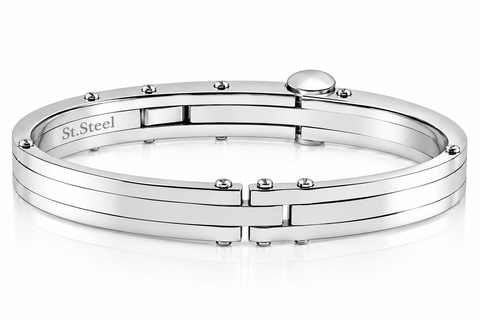 Men's Steel Polished Latched 8" 10mm Cuffed Bracelet