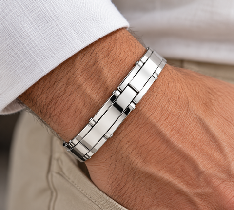 Men's Steel Polished Latched 8" 10mm Cuffed Bracelet