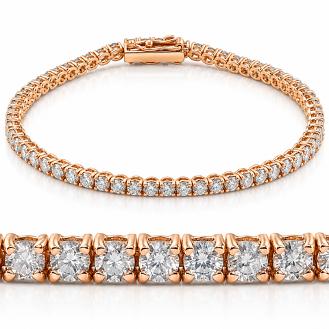 4ct T.W. (Real) Natural Diamond Round Cut Tennis Bracelet 14K Rose Gold 7"