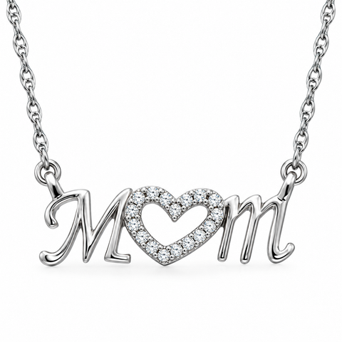 Diamond Heart Mom Pendant 10k White Gold Women's Necklace Lab Grown